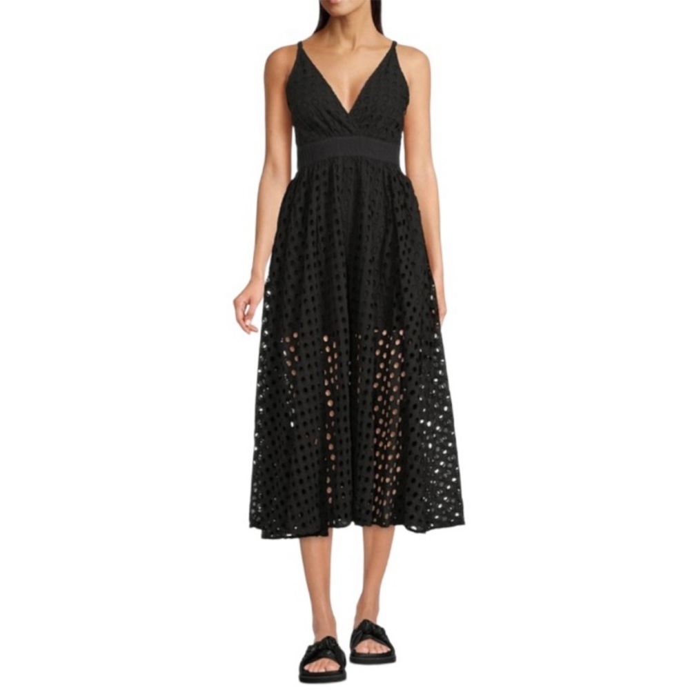 Solid & Striped Ariel Sleeveless Eyelet A-Line Midi Dress Black Size Small